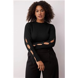 Siyah Vücudu Saran İnce Triko Bluz TBBAW24AF00021