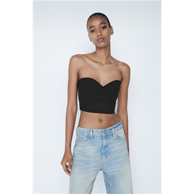 PLEATED STRAPLESS CROP TOP