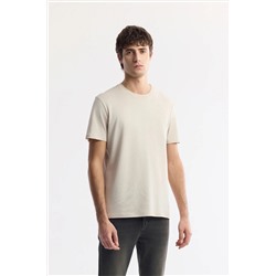 Avva, Erkek Bej Soft Touch Bisiklet Yaka Düz Modal T-shirt B001171