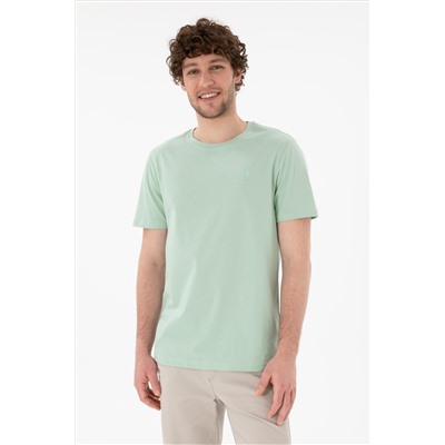 Erkek Regular Fit Bisiklet Yaka Su Yeşili Basic Tişört