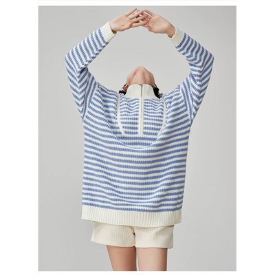 Удлиненный свитер фактурной вязки с воротником стойкой на молнии 💗