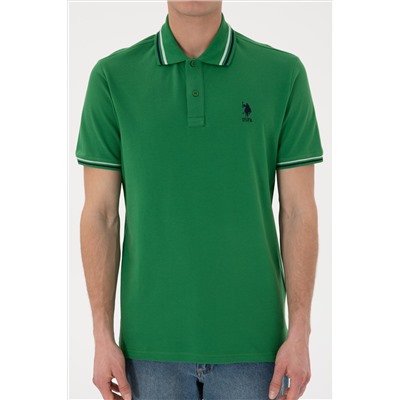 Erkek Regular Fit Polo Yaka Yeşil Basic Tişört