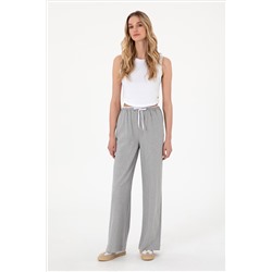 Kadın Gri Bel Detaylı Loose Fit Kanvas Pantolon