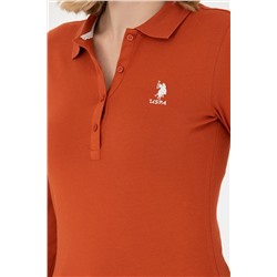 Kadın Kiremit Polo Yaka Basic Sweatshirt