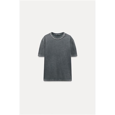 FADED-EFFECT T-SHIRT WITH RHINESTONES