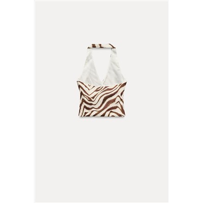 PRINTED SURPLICE HALTER TOP