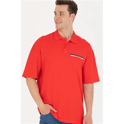 Erkek Kırmızı Oversize Polo Yaka Tişört