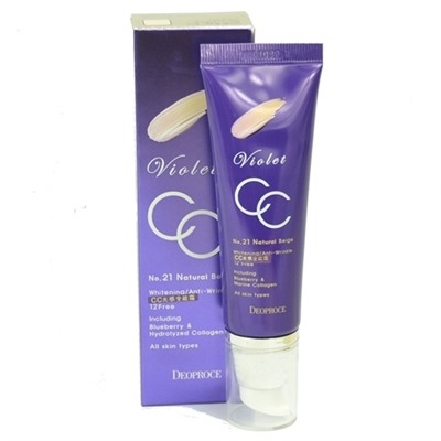 DEOPROCE VIOLET CC CREAM #13 Антивозрастной СС крем с экстрактом черники и коллагеном 50г