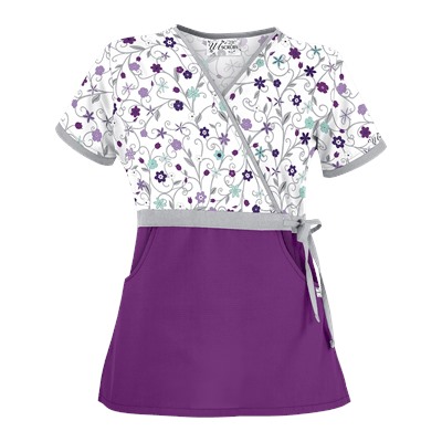 UA Flower Patch White Mock Wrap Scrub Top