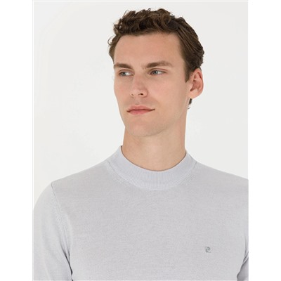 Krem Melanj Slim Fit Çeyrek Yaka Basic Triko Kazak