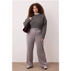 Gri Kemeri Cırtlı Pileli Wide Leg Örme Büyük Beden Pantolon TBBSS24AR00035