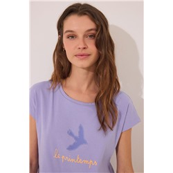 Pijama corto algodón lila rayas