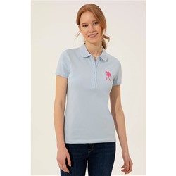 Kadın Açık Mavi Basic Polo Yaka Tişört