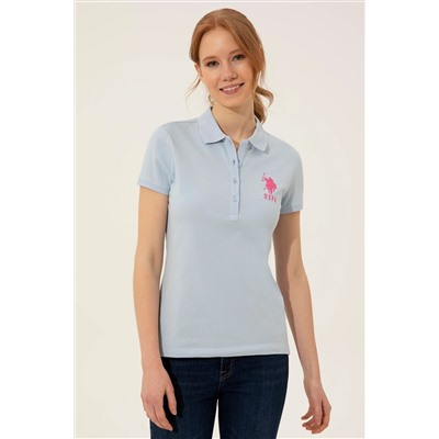 Kadın Açık Mavi Basic Polo Yaka Tişört
