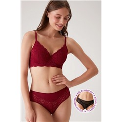 Pierre Cardin2'li Ekonomik Paket Bordo Barcelona Toparlayıcı Sütyen Ve Yüksel Belli Dantelli Külot (KÜLOT HEDİYE)