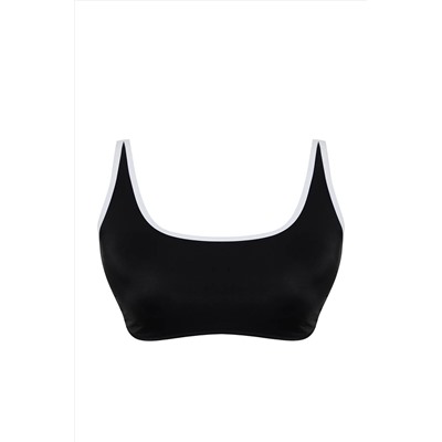 Siyah Kontrast Biye Detaylı Bralette Büyük Beden Bikini Üstü TBBSS24CT00008