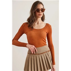 Olalook Kadın Yıkamalı Taba Geniş Yakalı Kaşkorse Bluz BLZ-19000722