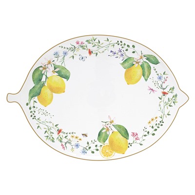 Блюдо, 30х21,5 см, фарфор P, овальное, белое, Цветы и лимоны, Fleurs et Citrons, 63254
