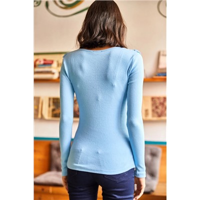 Olalook Kadın Bebe Mavi Fırfırlı Patlı Kaşkorse Bluz BLZ-19001667