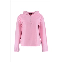 Pembe Kapüşonlu Kalın Polar Örme Sweatshirt TBBAW23AO00064
