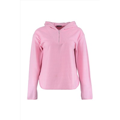 Pembe Kapüşonlu Kalın Polar Örme Sweatshirt TBBAW23AO00064