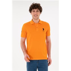 Erkek Slim Fit Polo Yaka Turuncu Basic Tişört