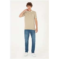 Erkek Slim Fit Polo Yaka Açık Haki Basic Tişört