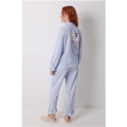 Pijama camisero largo 100% algodón Snoopy azul rayas