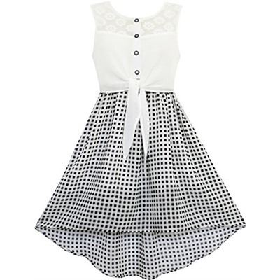 Sunny Fashion Girls Dress Chiffon Floral High-Low Tie Waist Party Princess
