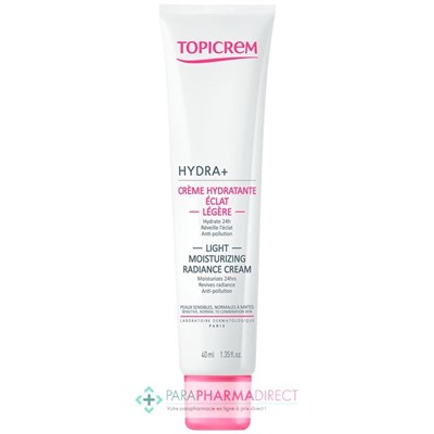 Topicrem Hydra+ - Crème Hydratante Eclat - Légère - Peaux Sensibles, Normales à Mixtes 40 ml