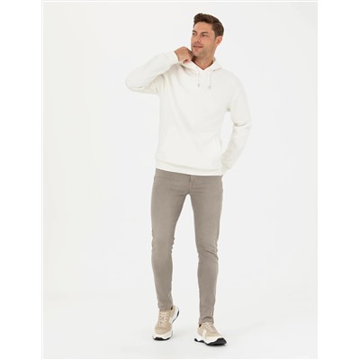 Ekru Regular Fit İçi Polarlı Kapüşonlu Sweatshirt
