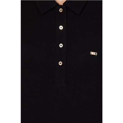 Kadın Siyah Polo Yaka Sweatshirt