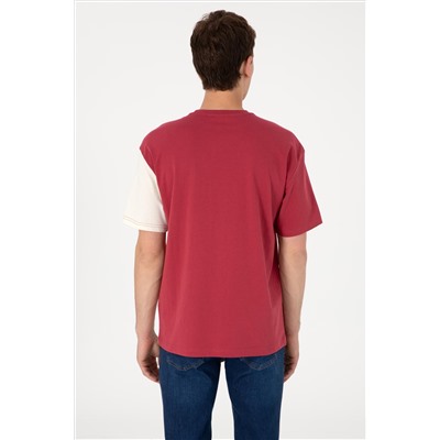 Erkek Comfort Fit Bisiklet Yaka Vişne Tişört