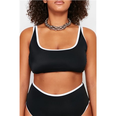 Siyah Kontrast Biye Detaylı Bralette Büyük Beden Bikini Üstü TBBSS24CT00008
