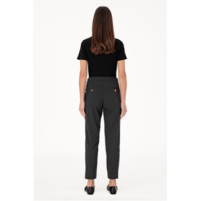 Kadın Antrasit Carrot High Waist Fit Kanvas Pantolon
