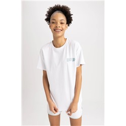 Defacto Fit Oversize Fit Bisiklet Yaka Baskılı Sporcu Kısa Kollu %100 Pamuk Tişört A2412AX23SM