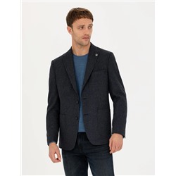 Lacivert Slim Fit Yün Karışımlı Ceket