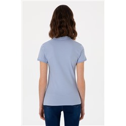 Kadın Açık Mavi Basic Polo Yaka Tişört