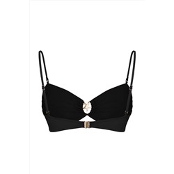Siyah Yıldız Aksesuar Detaylı Askılı Büyük Beden Bikini Üstü TBBSS25CT00003