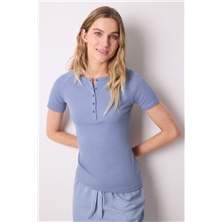 Camiseta manga corta canalé azul