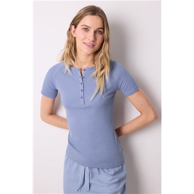 Camiseta manga corta canalé azul