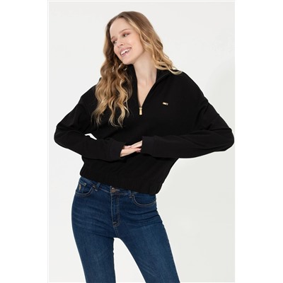 Kadın Siyah Dik Yaka Sweatshirt