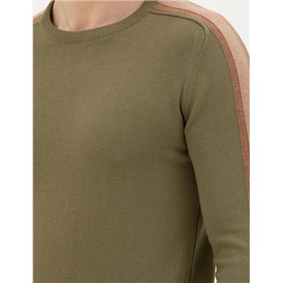 Haki Slim Fit Bisiklet Yaka Triko Kazak