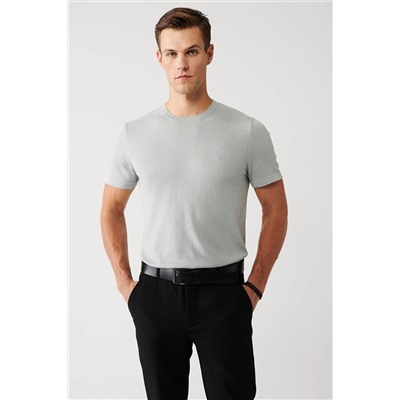 Avva Erkek Gri Bisiklet Yaka Pamuklu Standart Fit Normal Kesim Ince Triko T-shirt E005011