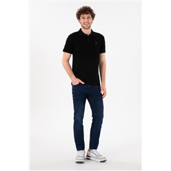 Erkek Slim Fit Polo Yaka Siyah Basic Tişört