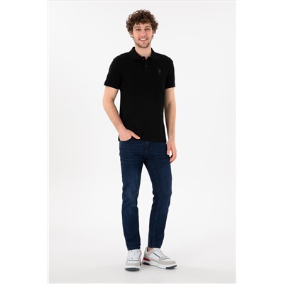 Erkek Slim Fit Polo Yaka Siyah Basic Tişört