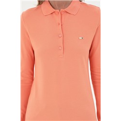 Kadın Somon Basic Polo Yaka Sweatshirt