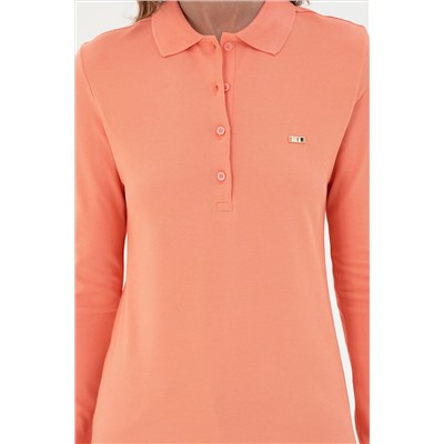 Kadın Somon Basic Polo Yaka Sweatshirt