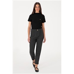 Kadın Antrasit Carrot High Waist Fit Kanvas Pantolon