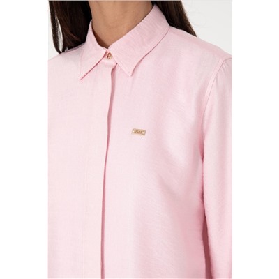 Kadın Açık Pembe Dokuma Tunik Gömlek